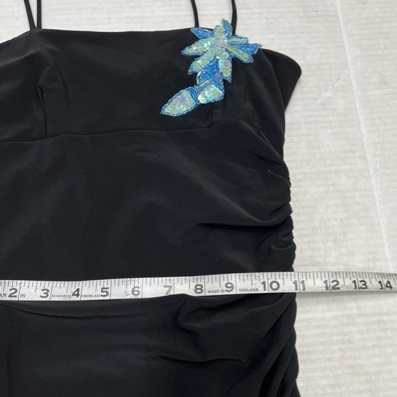 Vintage Taboo Y2K Dress M Black Babydoll Ruched Sequin Asymmetrical Mesh Fairy - Picture 11 of 13